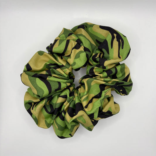 jumbo scrunchie lime green silky camo