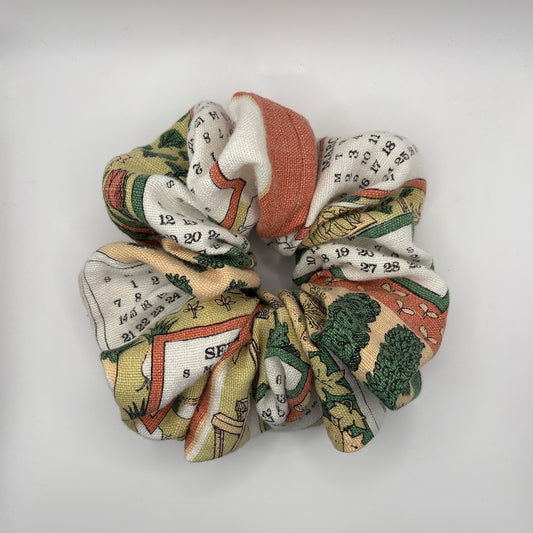 jumbo scrunchie coral white linen calender