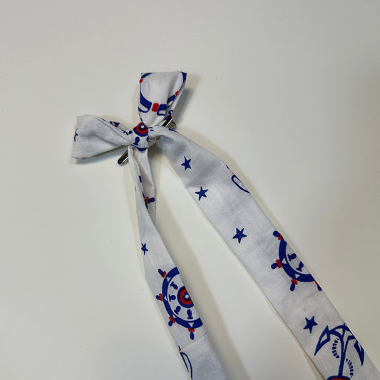 hair bow - white anchors