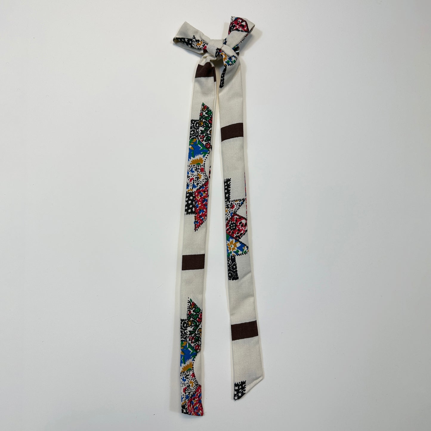 hair bow - cream and brown mosaic skinny