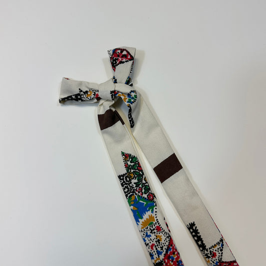 hair bow - cream and brown mosaic skinny