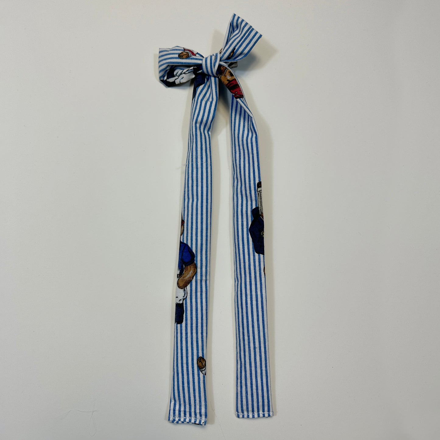 hair bow - blue stripe polo bear