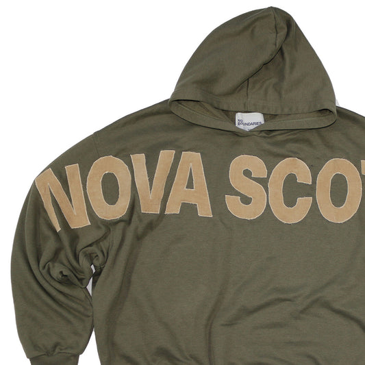 olive green nova scotia hoodie beige corduroy letterrs