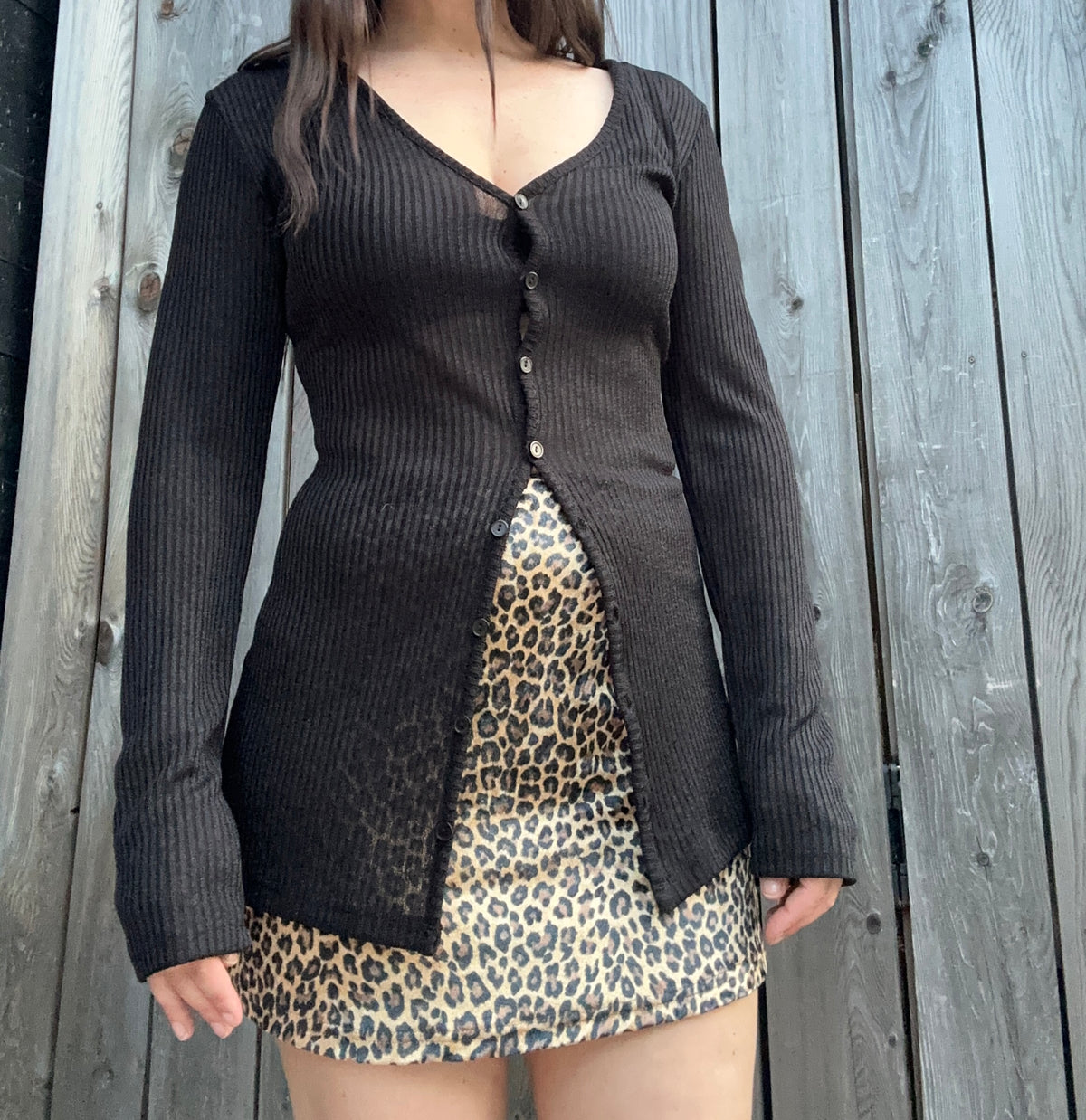 90s le chateau black ribbed cardigan (lg)