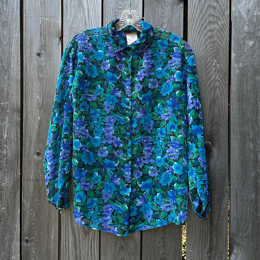 90s sheer blue floral blouse (sm)