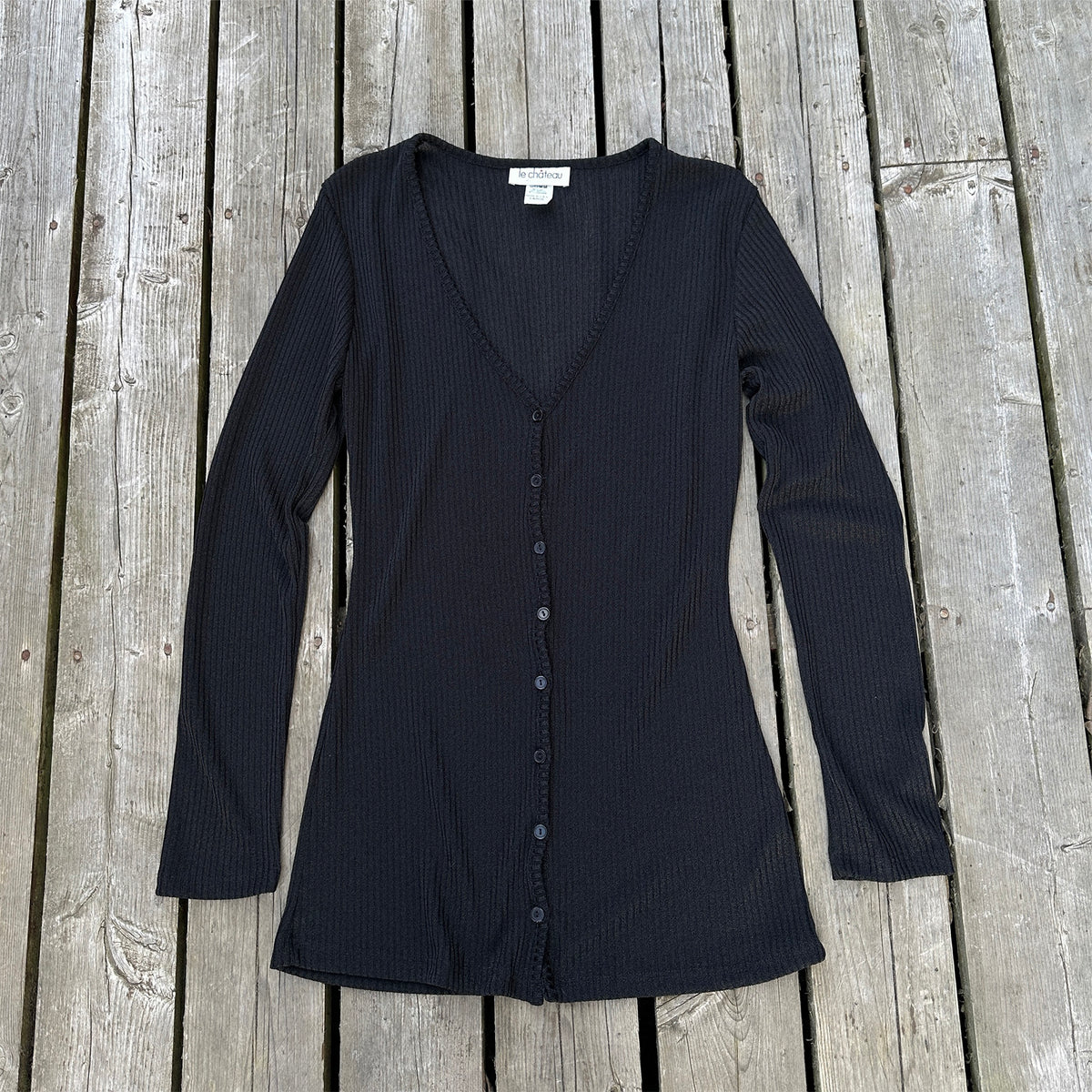 90s le chateau black ribbed cardigan (lg)