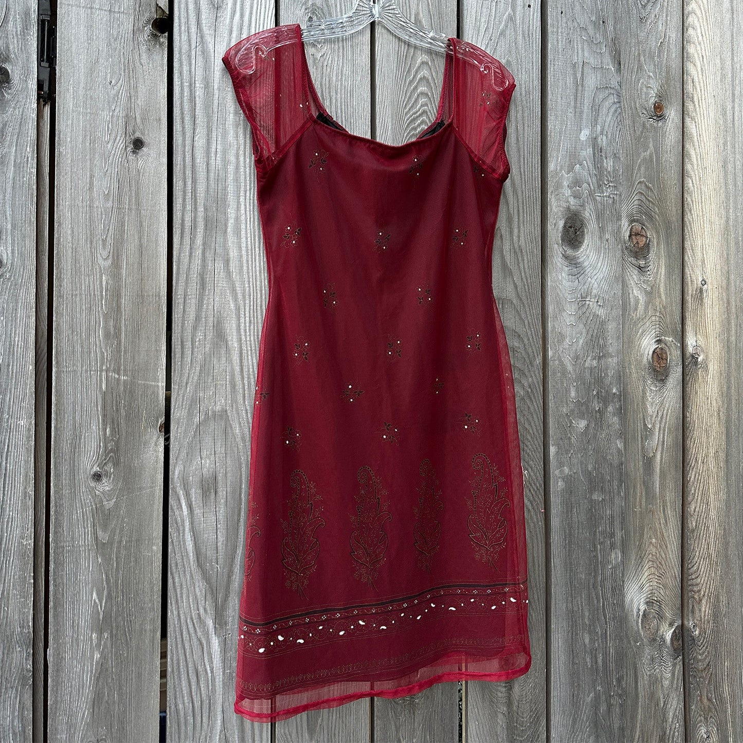90s wine mesh mini dress (med)