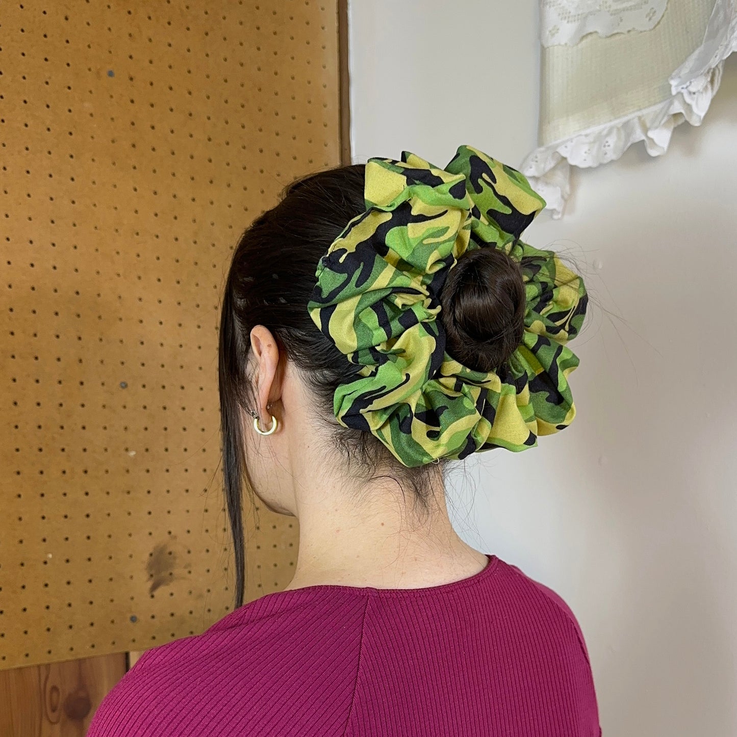jumbo scrunchie lime green silky camo