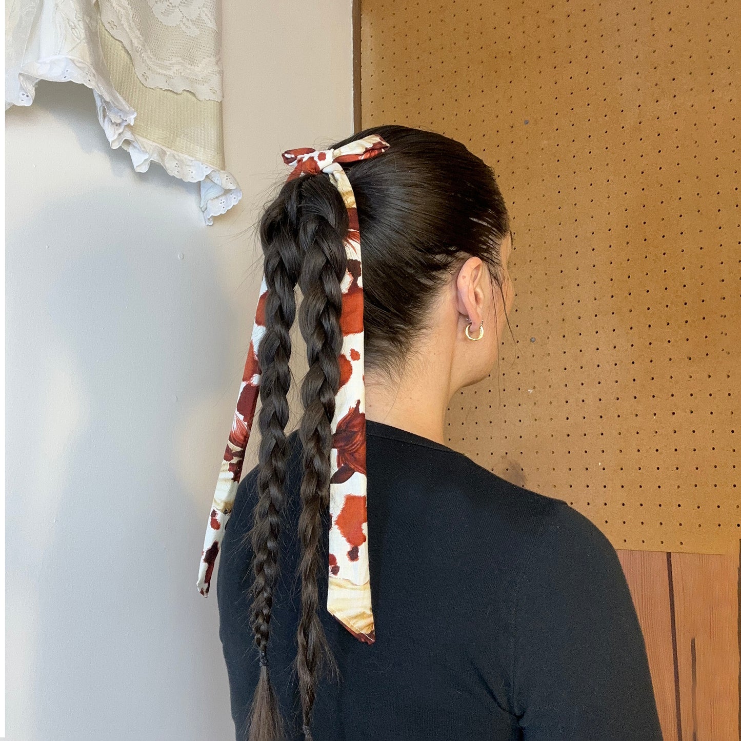 hair bow - brown cow print