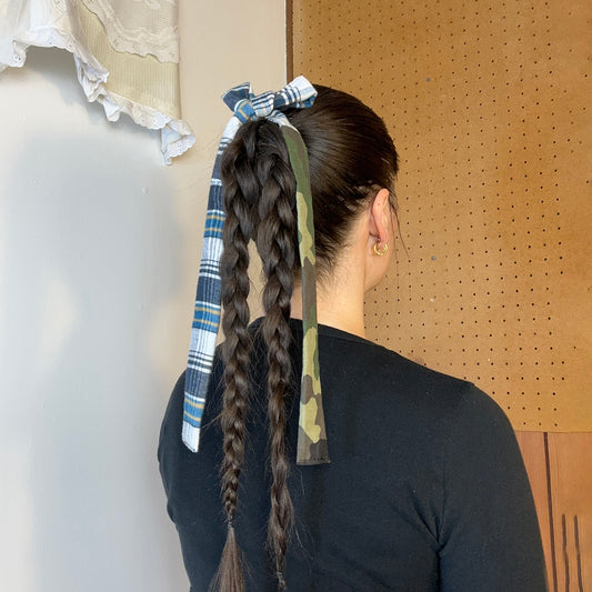 hair bow - half plaid half army camo