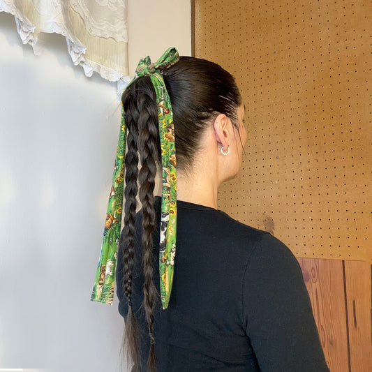 hair bow - green farm print