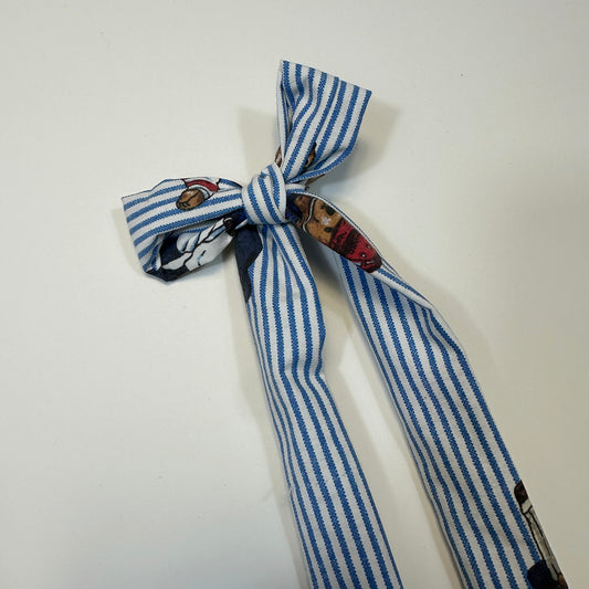 hair bow - blue stripe polo bear