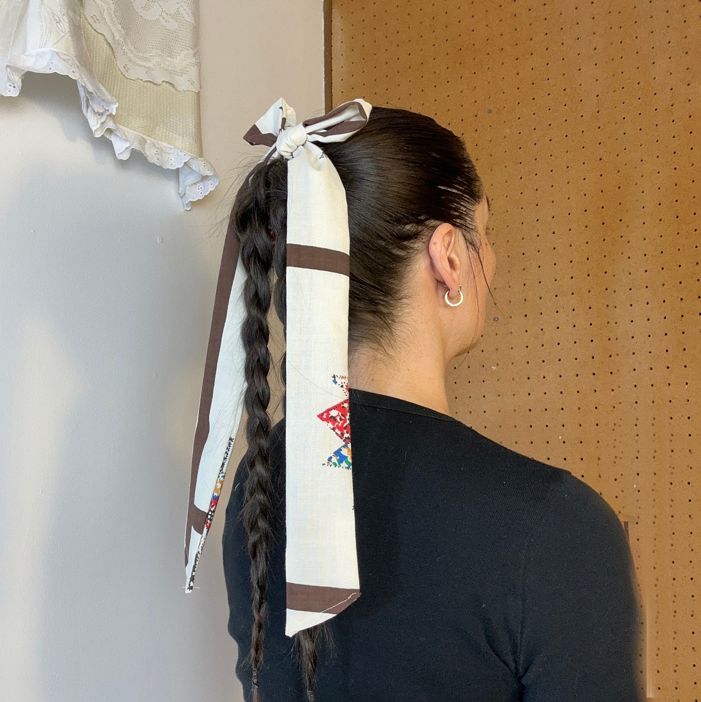 hair bow - thicker cream mosaic