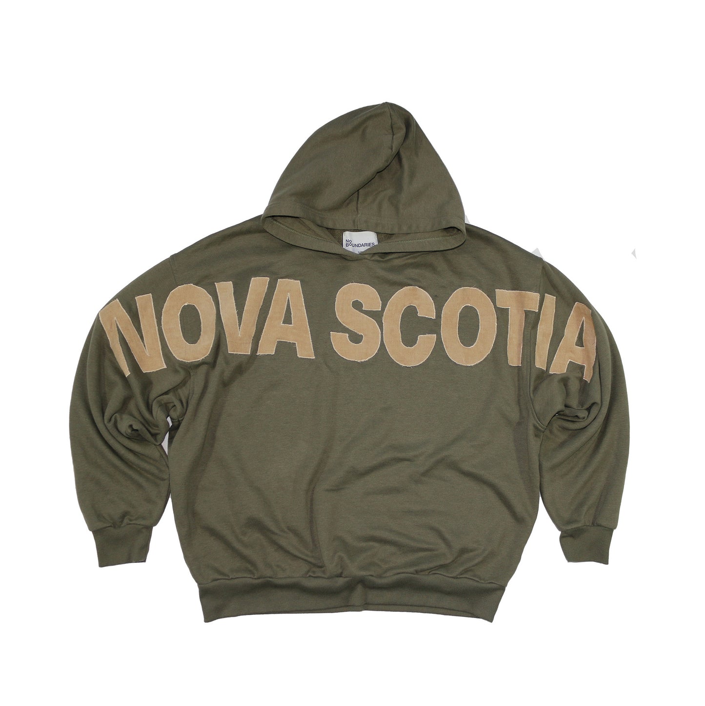 olive green nova scotia hoodie beige corduroy letterrs